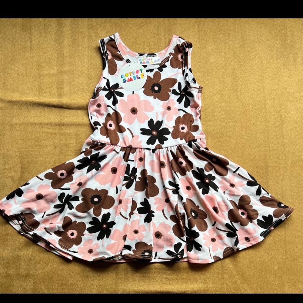 Dot Dot Smile Brown Floral Tank Bodysuit Twirl Dress, Size 12/24 months, NWT!